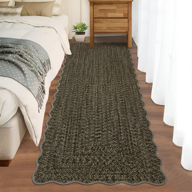 Farmhouse Scalloped Rug Washable Rug with Non Slip TRP Backing, Low Pile Non Shedding Rustic Carpet, Soft Thin Foldable Printed Mat for Living Room Bedroom