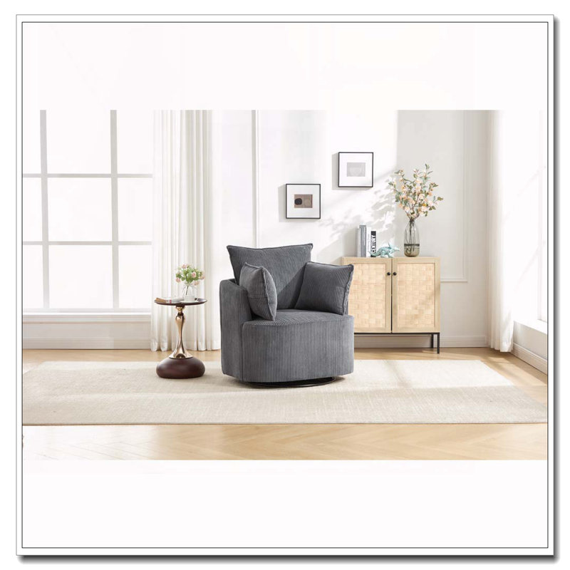 Fauteuil d'appoint pivotant, fauteuil demi-tonneau pivotant rond, fauteuil rembourré, Gris