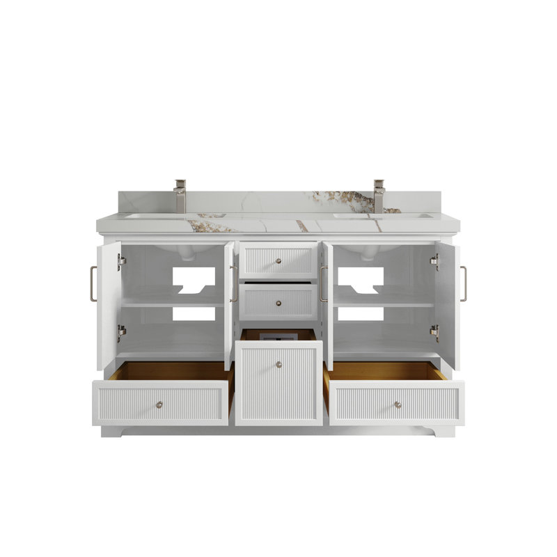 Ensemble de meuble-lavabo double 60 po avec plateau Alys, Or Calacatta