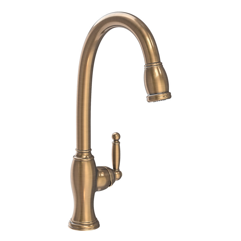 Nadya Single Handle Pull Down Kitchen Faucet, Antique Brass
