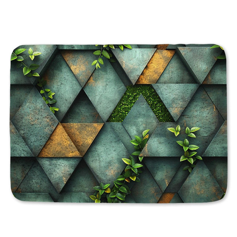 Abstract Shapes Bath Mat Decoration Bathroom Decor Leafy Elements, 17"W x 24"L