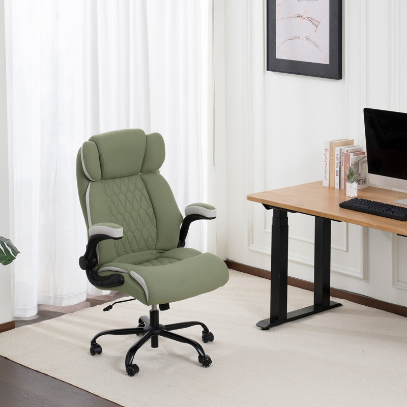 Ergonomic Office Chair,Executive Computer Chair With  Flip-Up Armrests Green Fabric, Green