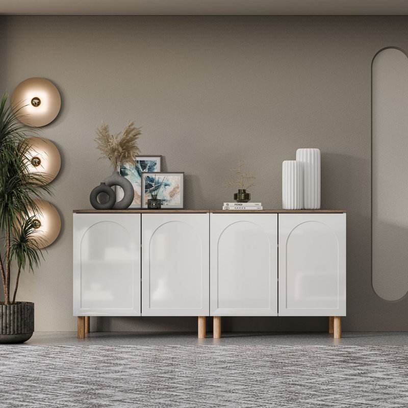 Bohem Sideboard with MDF Doors, White/Walnut, 34" H x 70" W x 20" D