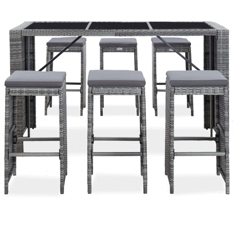 Rectangular 6 - Person Bar Height Dining Set with Cushions, Gray Frame/Gray Cushion