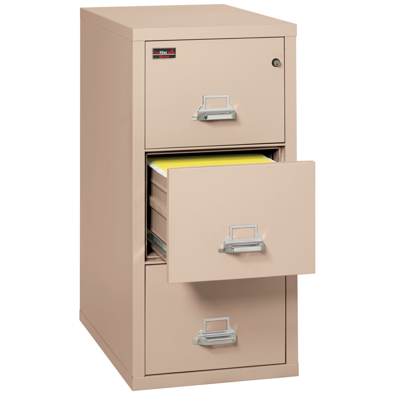 Fireproof 19'' Wide 3 -Drawer Steel File Cabinet, Champagne, Key Lock