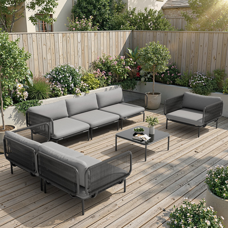 Ensemble de conversation modulaire pour l'extérieur pour 6 personnes, Coussin gris / cadre noir