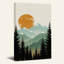 Tableau sur toile rétro soleil orange sur une chaîne de montagnes vertes-590485912