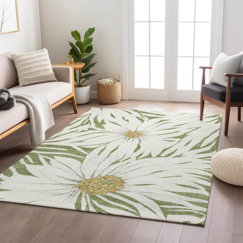 Machine Washable Indoor/Outdoor Oliveras ACN2263 Floral Rug, Rectangle 10' x 14'