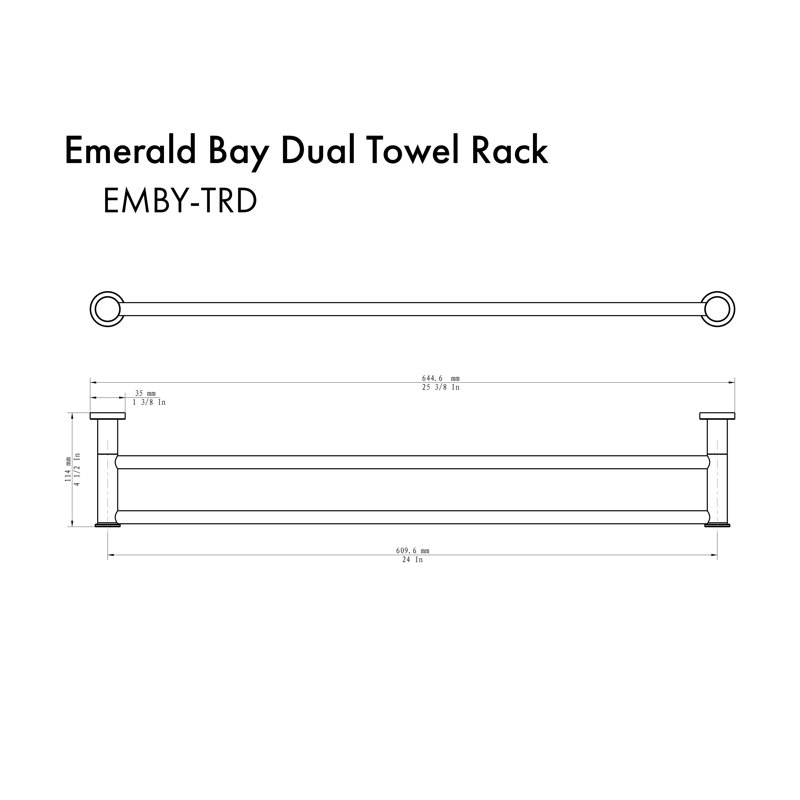 Emerald Bay 25.4" Wall Mounted Towel Bar, Brushed Nickel