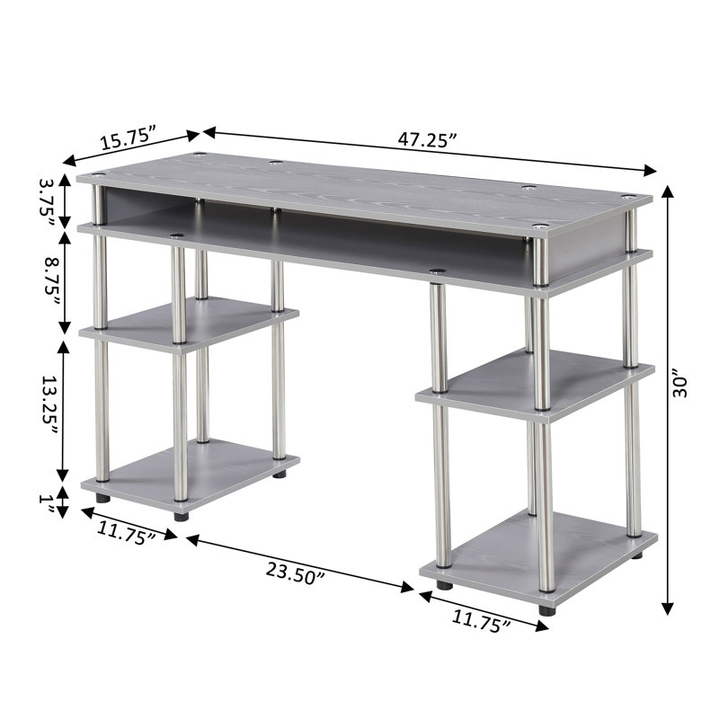 Bureau d'écriture avec tablettes sans outils Edwin, Gris / mâts argent