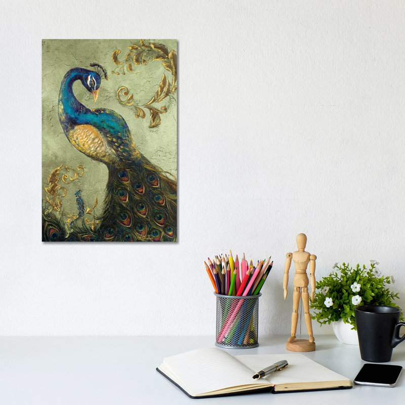 «Peacock on Sage II» par Tiffany Hakimipour - reproduction d'art, Toile tendue, Aucun mat, H 12 po x l 8 po x P 0,75 po