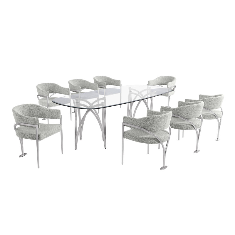 Grandeur Tempered Glass Dining Set, Rich Gray, Silver