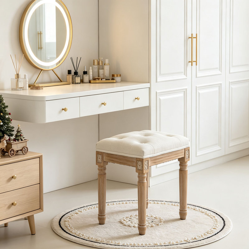 Tabouret d'appoint en bois massif, Beige