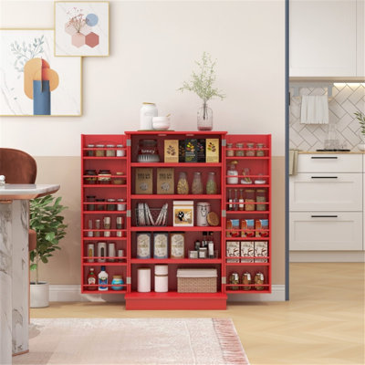 Kitchen Island 23.6" W x 11.8" D x 40.9" H MDF, Particleboard 1 Piece Kitchen Island Red Built-in Spice Racks