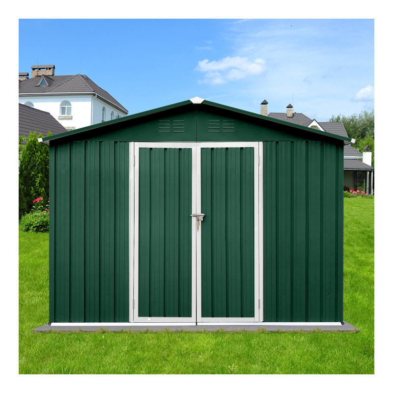 Abri de jardin en métal 10 pi x 8 pi avec rangement blanc et café, Vert