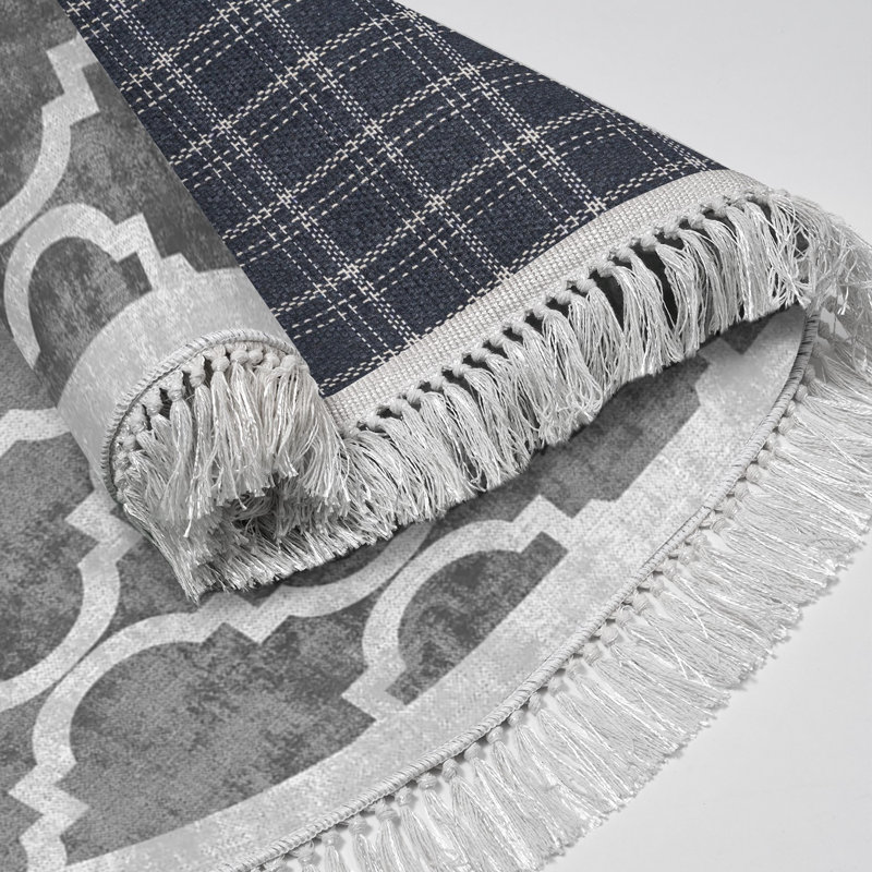 Tapis gris / blanc Attaway, Ovale 5 pi 3 po x 7 pi 7 po