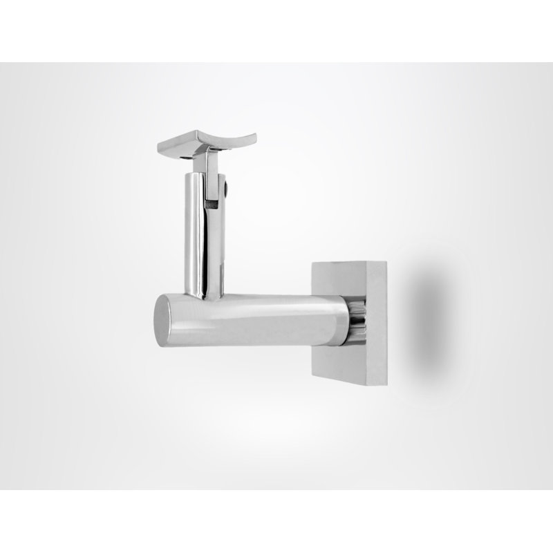 Concrete Mount Handrail Bracket with Square Rose and Curved Plate, Polish Stainless Steel