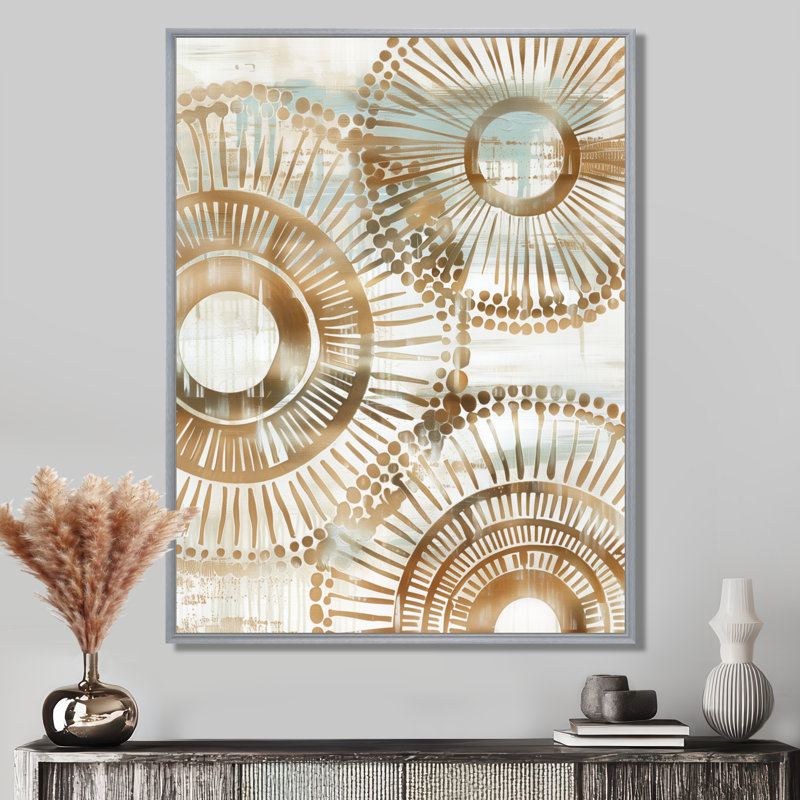 Or blanc et beige bohémien Mandala Simplicity II - impression d'art mural Mandala Boho, Encadrement argenté