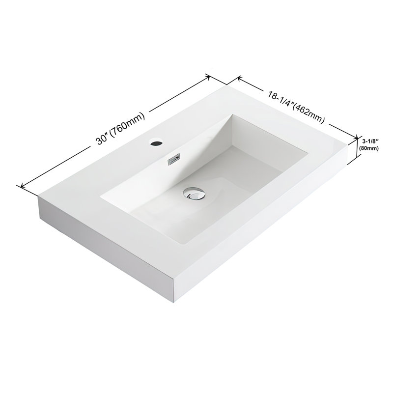 Lavabo de salle de bain rectangulaire encastré avec trop-plein 30 po. Dowell, Blanc