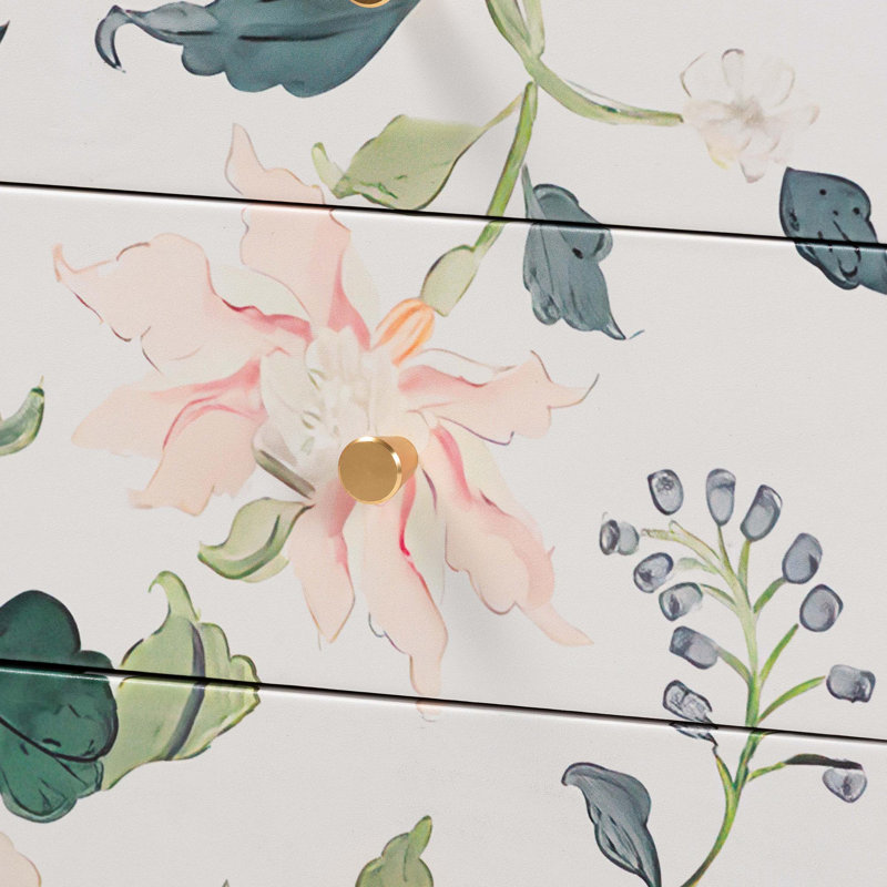Table de bout Baxton Studio Connery Floral - armoire de rangement décorative à 3 tiroirs