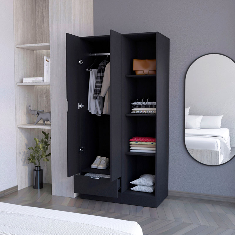 Armoire 2 portes avec compartiment ouvert, Noir