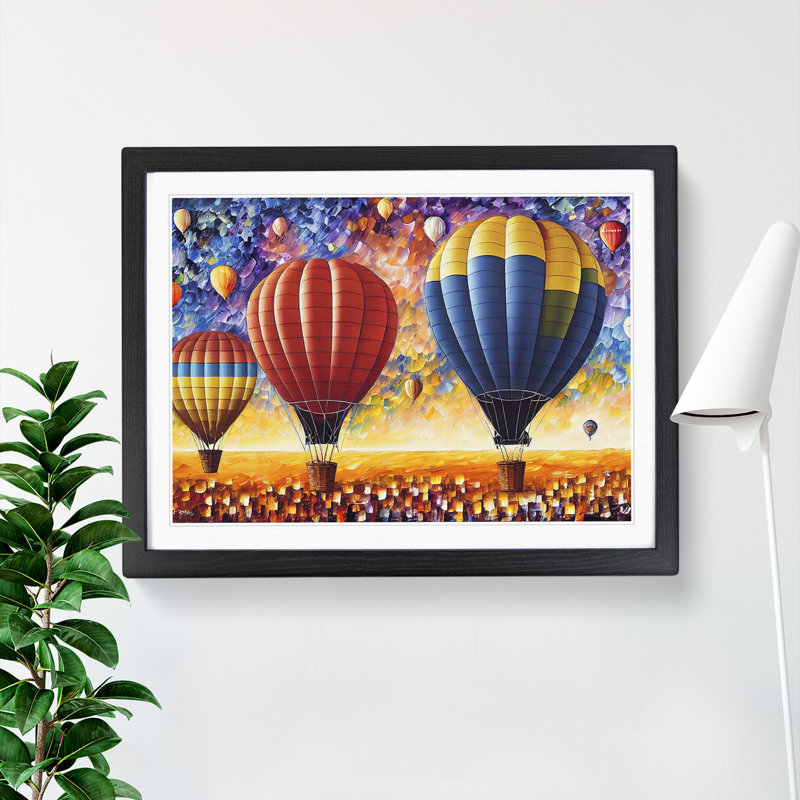 XH1022-6632X Hot Air Balloons Vol.2 Abstract - Single Picture Frame Painting, 46cm H x 64cm W x 2cm D, Black