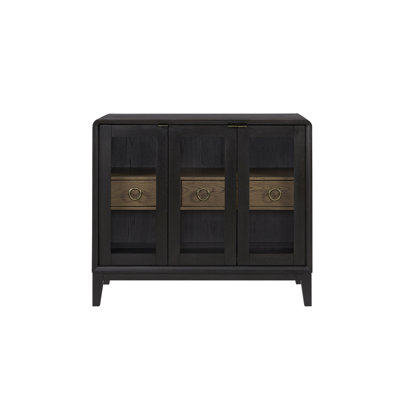 Porte vitrée en grain de poivre pour salle à manger ou bar tendance, avec deux portes et tiroirs centraux encadrés, fabrication en verre massif + verre, 42,51 de profondeur, 18,18 de largeur, 36,85 de hauteur