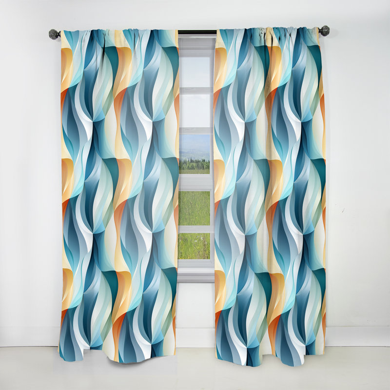 Rideau abstrait géométrique bleu à motif de vagues géométriques bleues - 1 panneau, L 52 po x L 120 po