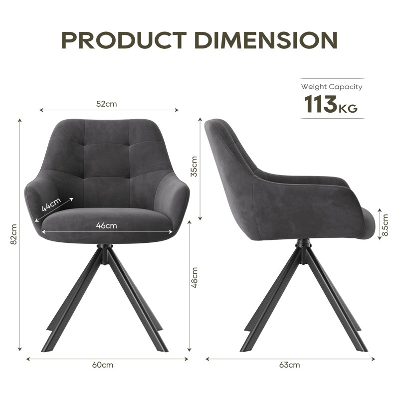 48cm H Fabric Upholstered Metal Upholstered Back Armchair, Grey, 6