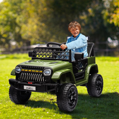Camion électrique 12V pour enfants avec télécommande, suspension à ressort, lumières DEL, musique et affichage de la batterie, deux moteurs de 30 W