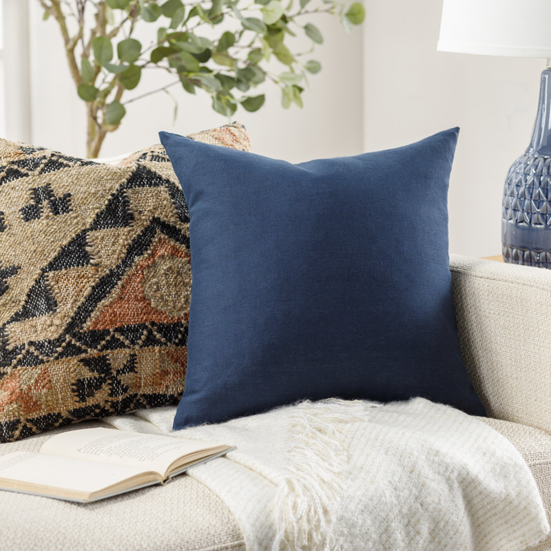 Dermot Down Linen Reversible Throw Pillow, 18" x 18", Navy