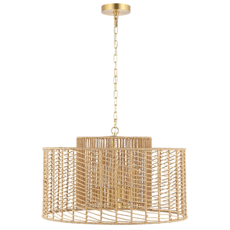 4 - Light Drum Pendant, Brass Gold, Natural