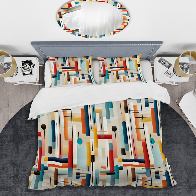 Contemporary Lines II - Ensemble de housse de couette géométrique, Housse de couette pour grand lit et 2 taies décor