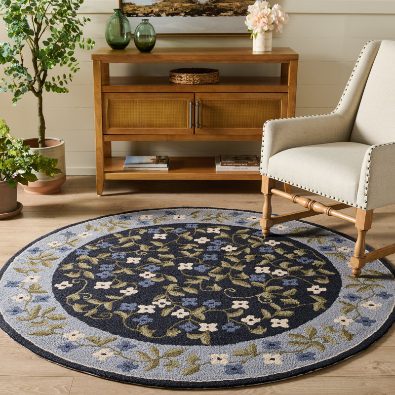 Martha Stewart Hand Tufted Wool, Cotton Floral Outdoor Rug, Round 6'