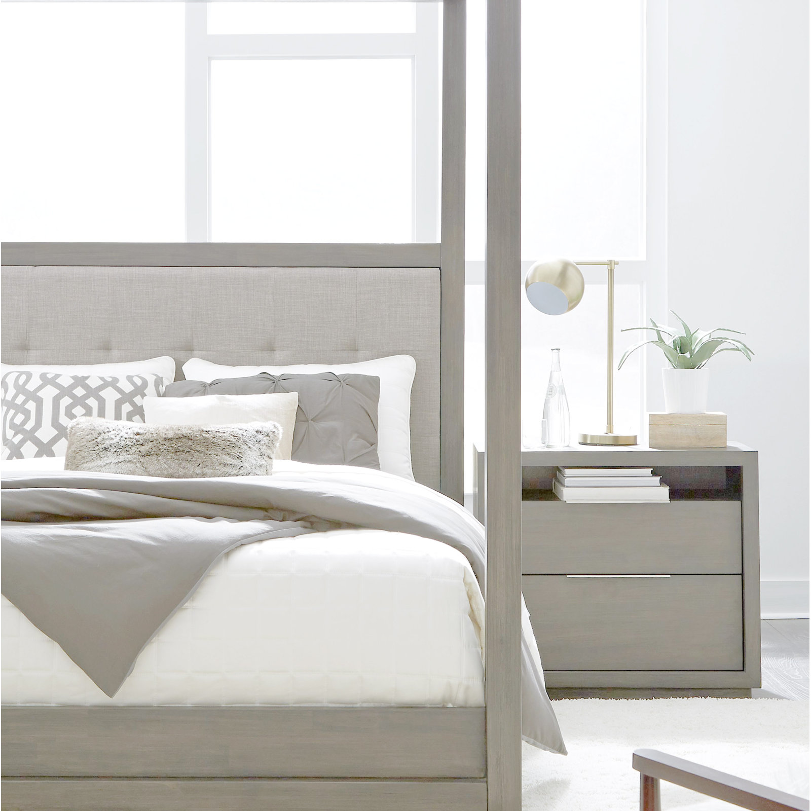 Eloise Upholstered Canopy Bed, Queen, White