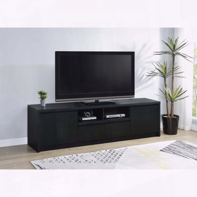 Black 2-Door TV Stand with Divided Open Shelf