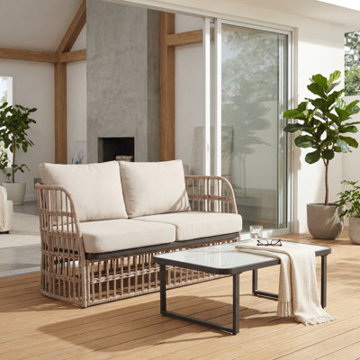 Morrisdale Two Person Seating Group, Outdoor Patio Loveseat Sofa with A Coffee Table