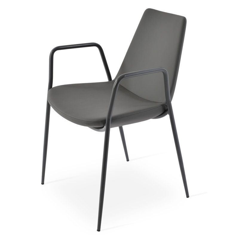 Chaise rembourrée Eiffel, Similicuir gris, Cuirette blanche