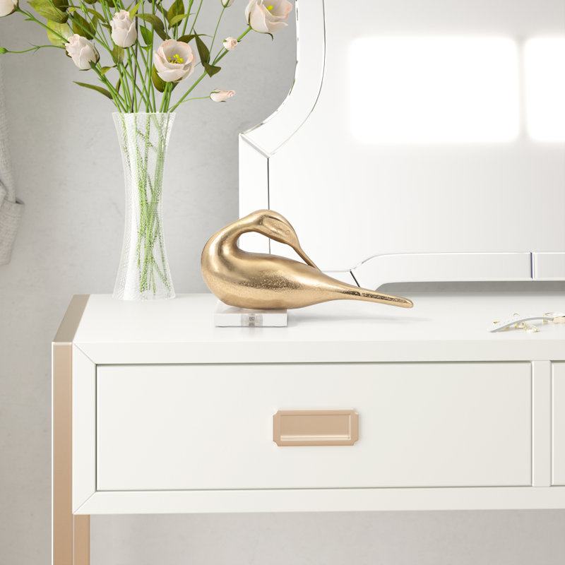 Elegant 12" Dreanna Bird Statuary, Artisan-Crafted Aluminum & Acrylic, Modern Sculptures Décor