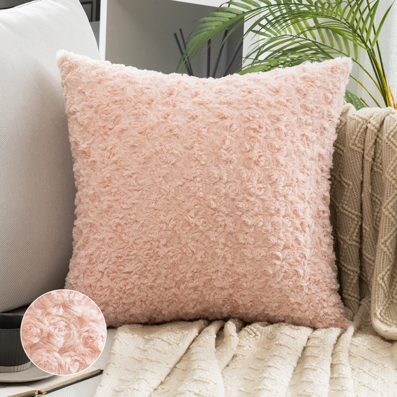 Housse et insert de coussin carré en fausse fourrure, Rose, H 20 po x l 20 po