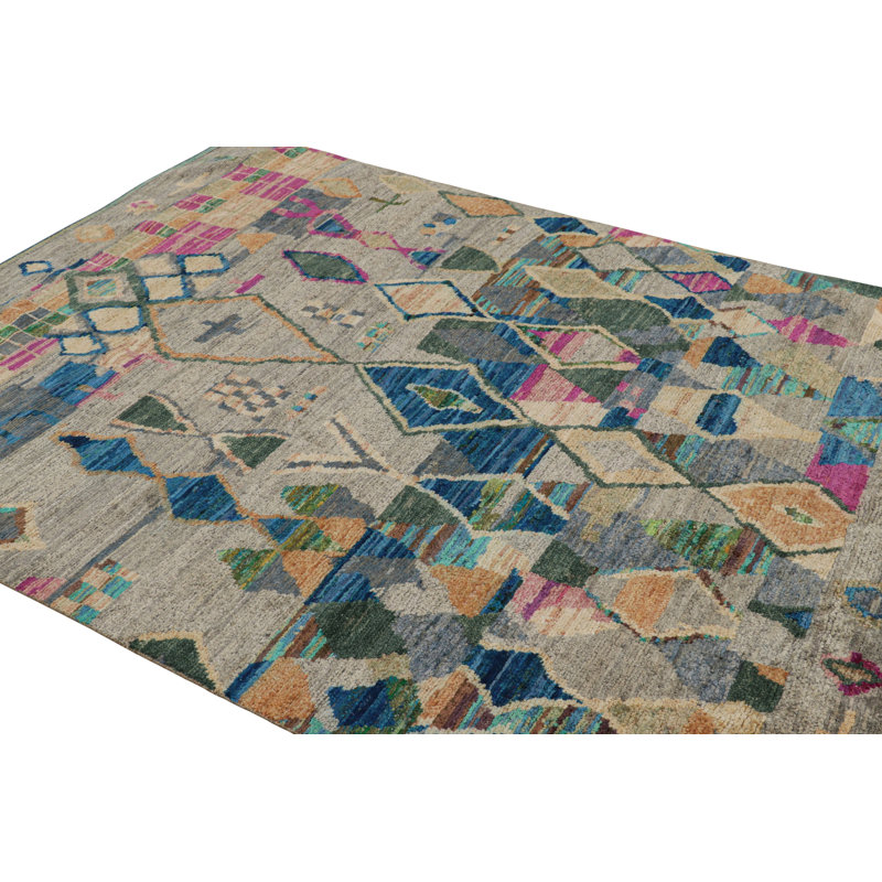 Moroccan Hand Knotted Silk Geometric Area Rug, Rectangle 6' x 9'