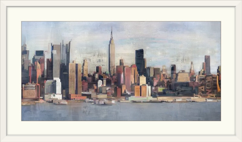 « new york horizon » par david fischer, reproduction d’art, Cadre blanc, H 32 po x l 56 po x P 1 po