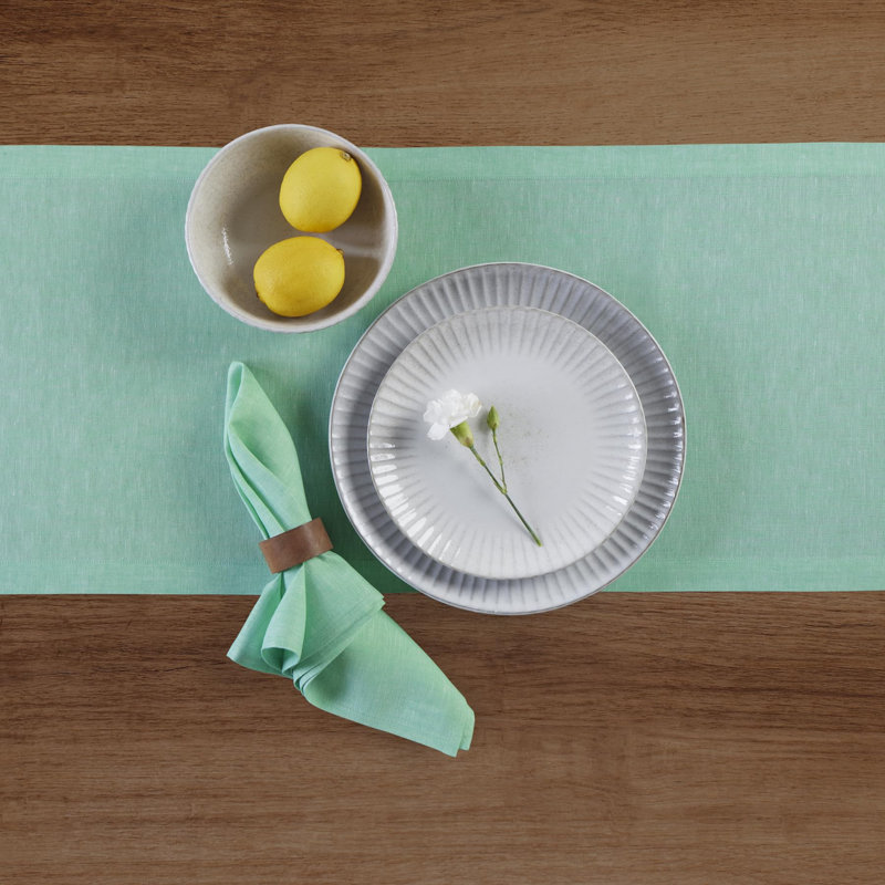 100% Pure Linen Table Runner - Athena, 36" x 14", Chambray Aqua