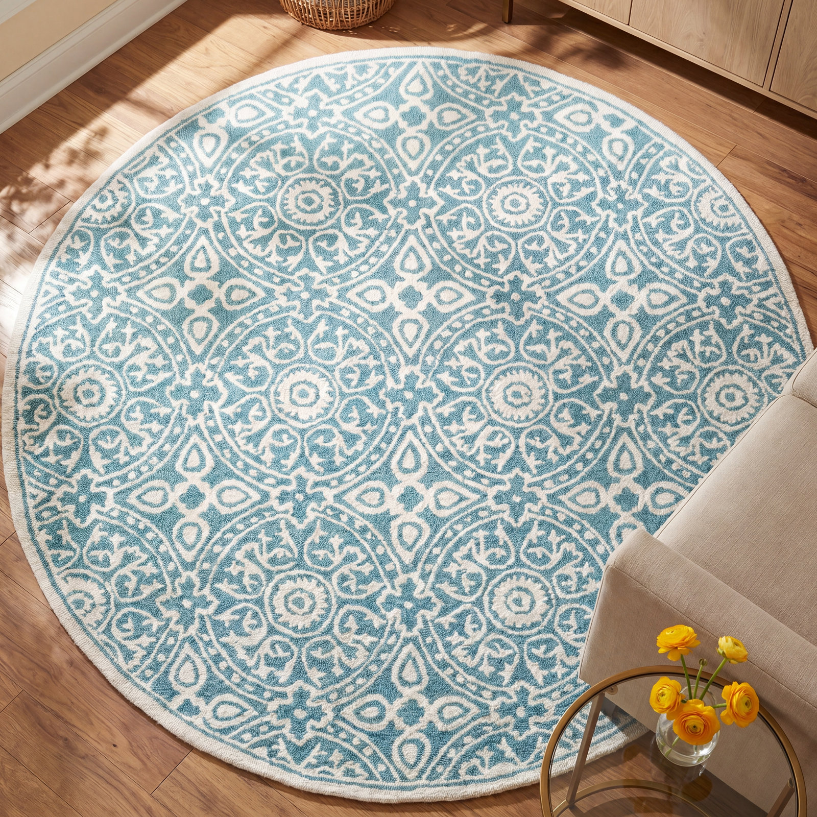 Hand-Tufted Wool Geometric Rug, Round 6'
