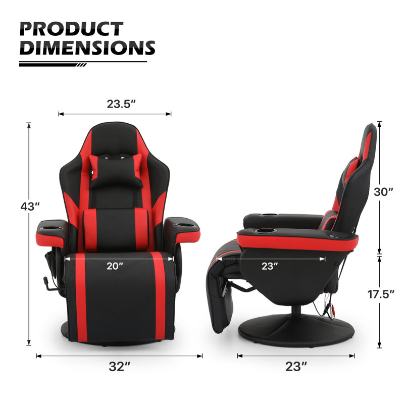 Gray Faux Leather Recliner Gaming Chair with Bluetooth Speakers