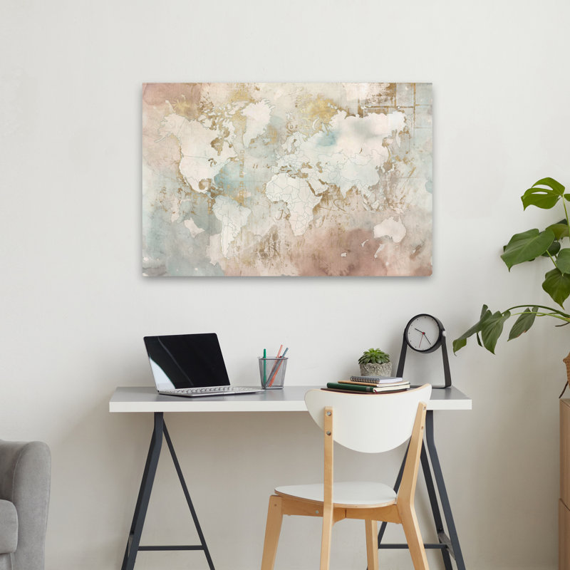 Carte du monde rougissant, carte de l'aquarelle abstraite contemporaine transitionnelle, H 36 po x l 24 po