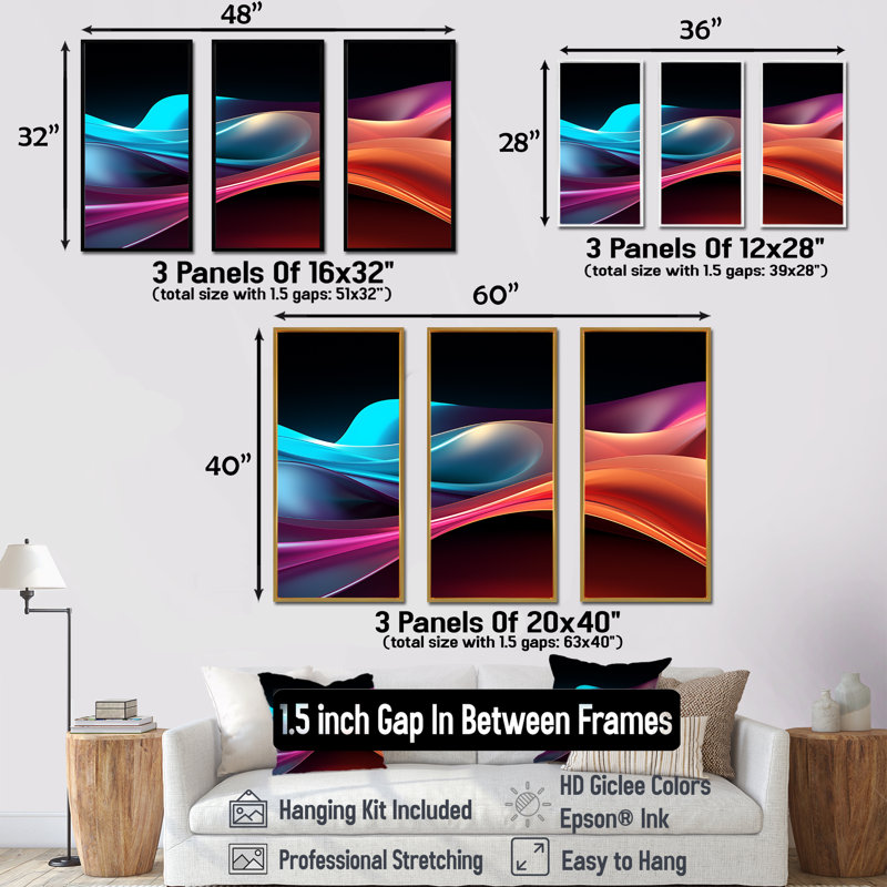Rainbow Colours Symphony IV - Formes abstraites, art mural sur toile, Cadre flottant doré, H 32 po x l 48 po x P 1 po
