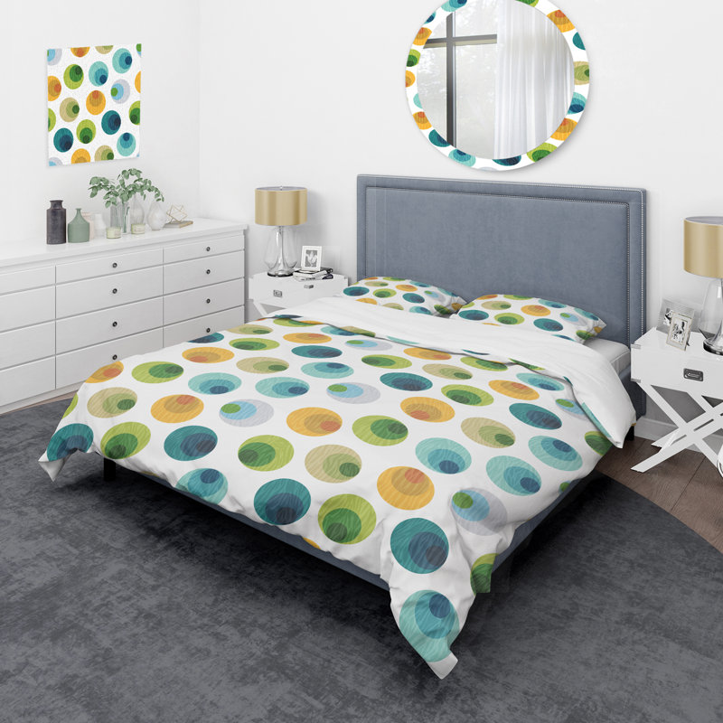 Green and Blue Circle Dots - Ensemble de housse de couette abstrait - Microfibre de polyester