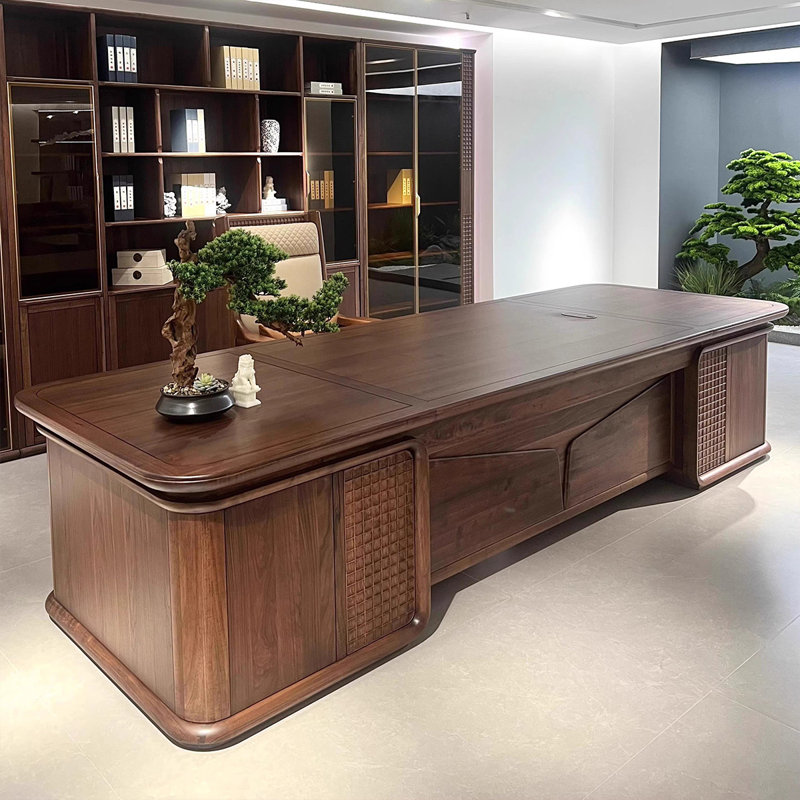 Bureau de direction moderne en bois de noyer noir 78,74 po de style chinois pour chef et président