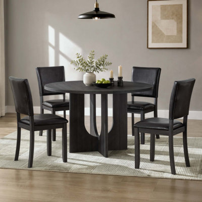 Ensemble de table et de chaises rondes 5 pièces pour 4 à 6 personnes, table de cuisine moderne avec chaises en similicuir, ensemble de salle à manger en bois de 120 cm avec piètement en croix, table ronde peu encombrante et 4 chaises